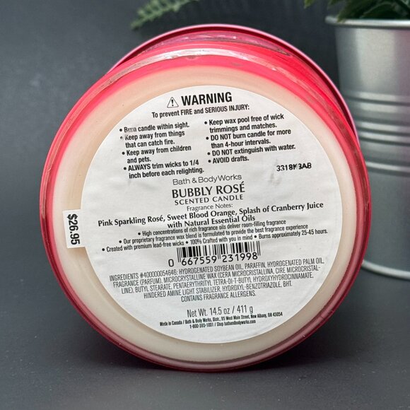 BBW Bubbly Rosé Bath & Body Works 3 Wick Candle - Picture 9 of 10